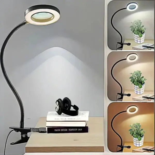 5X Magnifying Glass with Light 360°Flexible Gooseneck 3 Modes Dimmable LED Desk Magnifying Glass Adjustable Magnifier with Light
