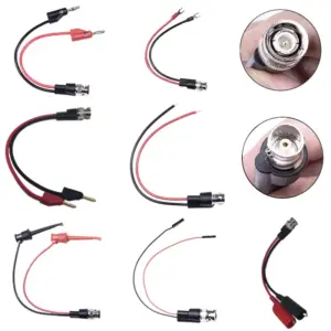 BNC male or BNC female test lead set, oscilloscope probe, crocodile clip, mini test clip, cable to lead, flat ear connector
