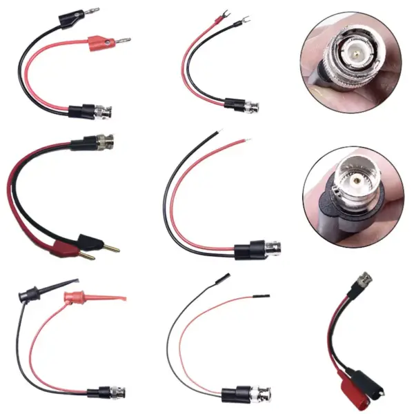 BNC male or BNC female test lead set, oscilloscope probe, crocodile clip, mini test clip, cable to lead, flat ear connector