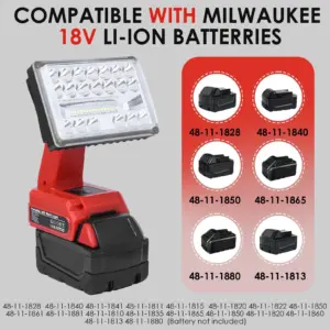 Portable Flashlight Compatible with Milwaukee 18V Batteries 18W 2000LM Cordless LED Work Light Floodlight with USB Charging Port
