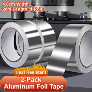 2Pcs Aluminum Foil Tape 4.8cm Width 20m HVAC Duct Sealing Dryer Vent Heat Insulation Ductwork Repairs Heat Resistant Waterproof
