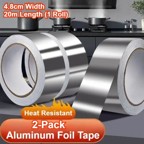 2Pcs Aluminum Foil Tape 4.8cm Width 20m HVAC Duct Sealing Dryer Vent Heat Insulation Ductwork Repairs Heat Resistant Waterproof