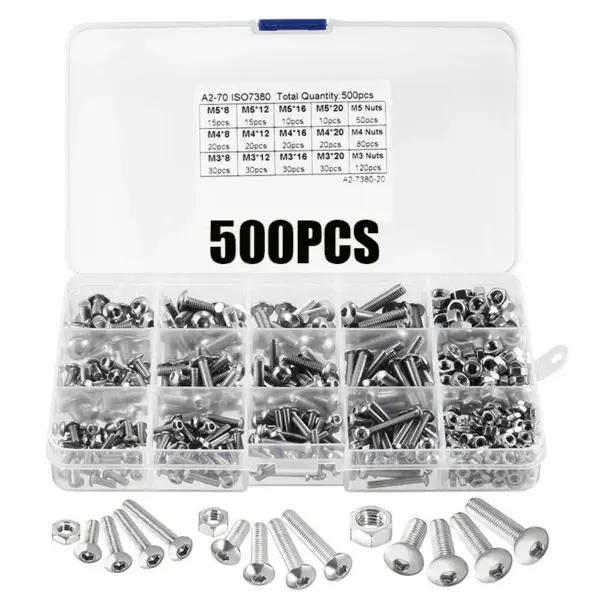 500/440 PCS Hex Hexagon Socket Screw Set Stainless Steel M2 M3 M4 M5 Flat Round Cap Head Screws Bolts & Nuts Allen Bolt Kit