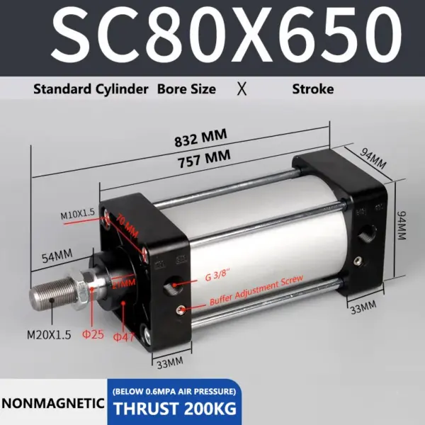 ABILKEEN SC80X650 Standard Pneumatic Cylinder 80mm Bore Size X 650 MM Stroke Double Acting Air Standard Cylinder