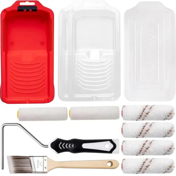 4 Inch Paint Roller Kit, 12-Piece Mini Roller Set with 6 Microfiber Sleeves, Tray, Liners & Angled Brush for Walls, Cabinets