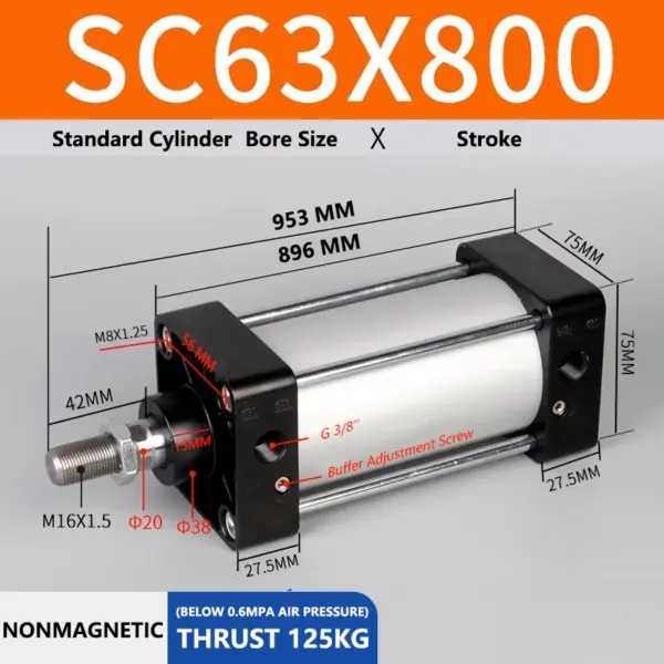 ABILKEEN SC63X800 Standard Pneumatic Cylinder 63mm Bore Size X 800 MM Stroke Double Acting Air Standard Cylinder