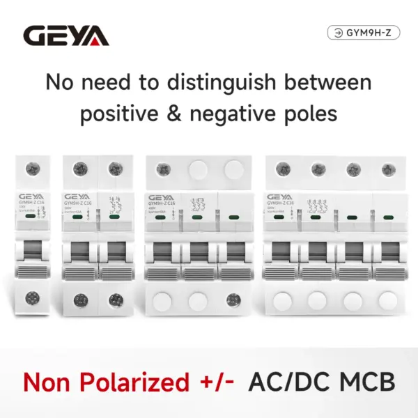 GEYA Non Polarized AC/DC MCB 16A~63A Circuit Breaker PV System Battery Main Solar Disconnect Main Switch Overload Protection