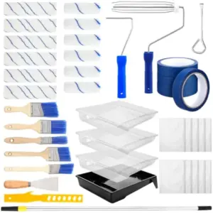 41 Pcs Paint Roller Kit with Extension Pole 2 to 4 ft Pole 4 9 Paint Rollers and Brushes Set 9 Painting Tray 12 x 9 ft Plastic