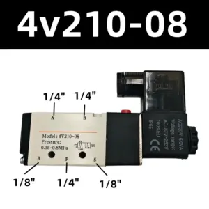 4V210-08 Pneumatic Electric Solenoid Valve 5-Way 2-Position Control Air/Gas Magnetic with 12V 24V 110V 220V Coil Volt Options