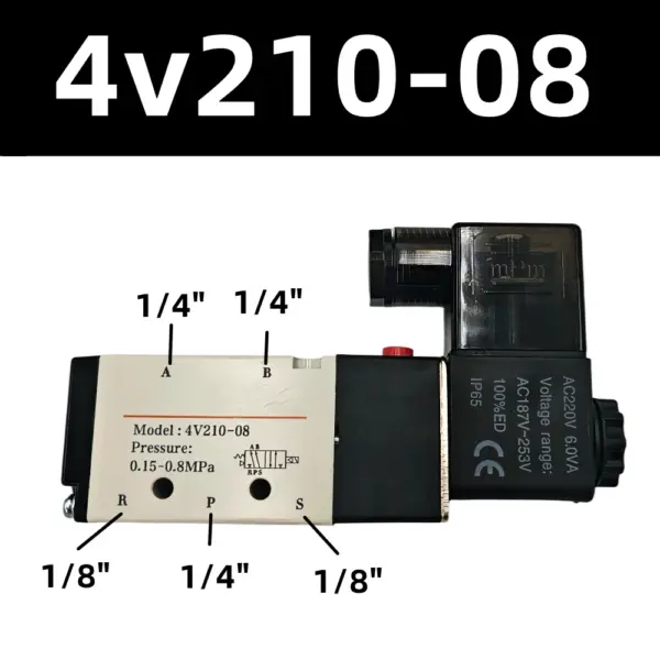 4V210-08 Pneumatic Electric Solenoid Valve 5-Way 2-Position Control Air/Gas Magnetic with 12V 24V 110V 220V Coil Volt Options