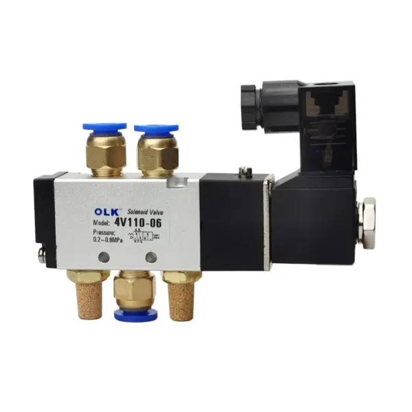 4V110-06 5 Way 2 Position 1/8" Pneumatic Solenoid Valve DC 24V DC 12V AC 110V AC220V with 4mm 6mm 8mm 4V110-06B 24V Hose Fitting