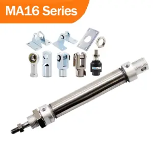 MA16 Series Mini Air Pneumatic Cylinder 25-500mm Stroke Stainless Steel Double Acting Piston